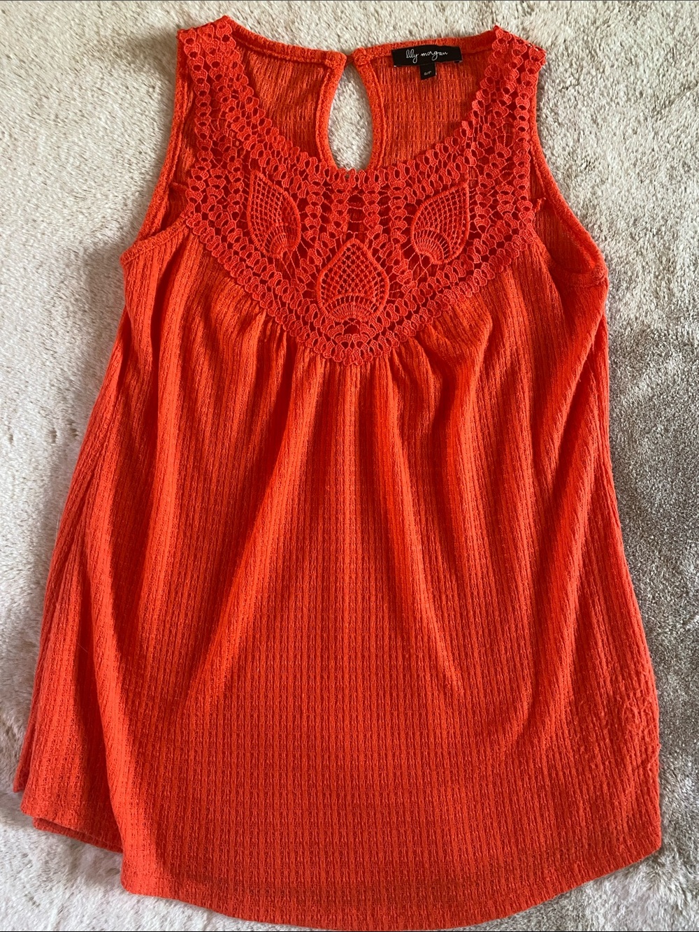 Coral Crochet Yoke Sleeveless Tank -